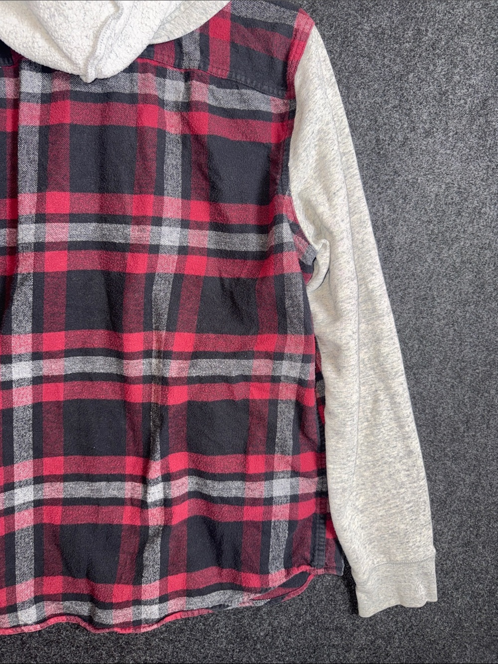 Hollister Red, Black & Gray Plaid Hooded Flannel Shirt - Picture 10 of 10